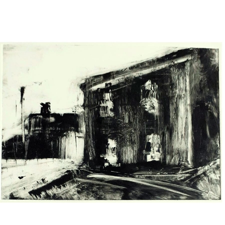 Maker Heights Barracks Cornwall Monotype on Paper