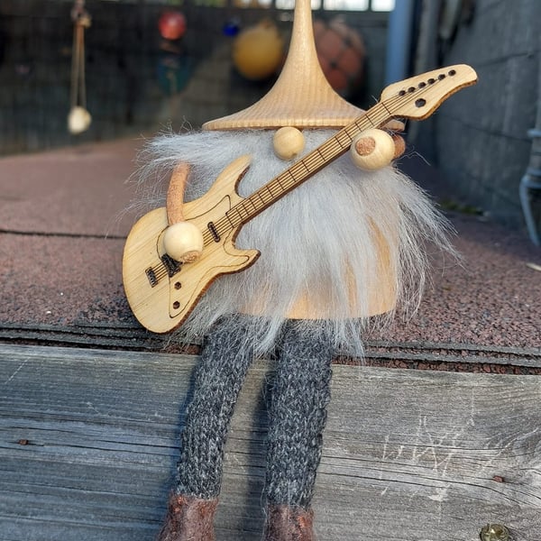Artisan Handcrafted Wood turned 'Shelf Sitter' Rock Guitarist Gonk with legs