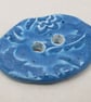 Large Cornflower Blue Brocade Oval Handmade Ceramic Button - Image 2