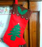  Christmas Stocking Lined with applique Holly and Trees - Image 3