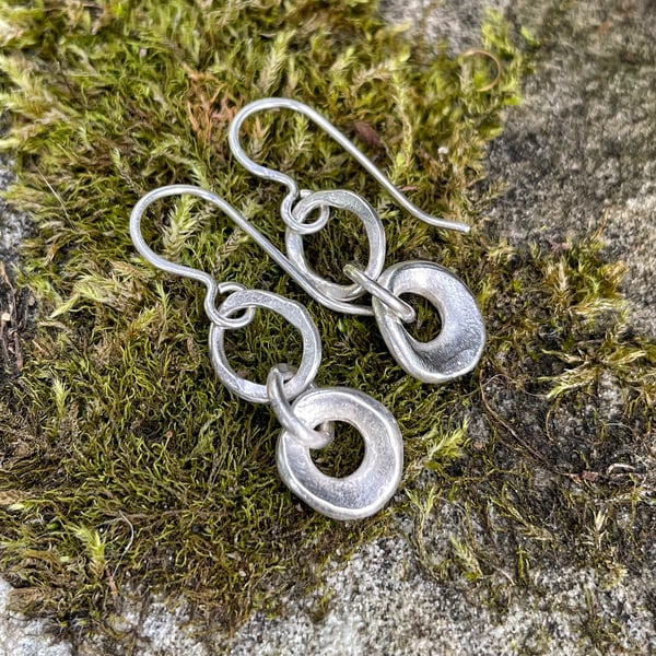 Frosted silver small hag stone dangle earrings