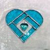 Stained Glass Heart Heart Suncatcher - Turquoise