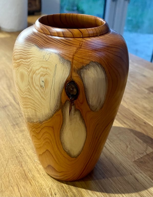 Unique Hand Turned Wooden Yew Vase - a living story