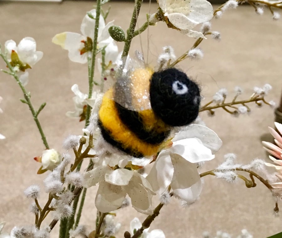 Bee hanging needlefelted miniature 