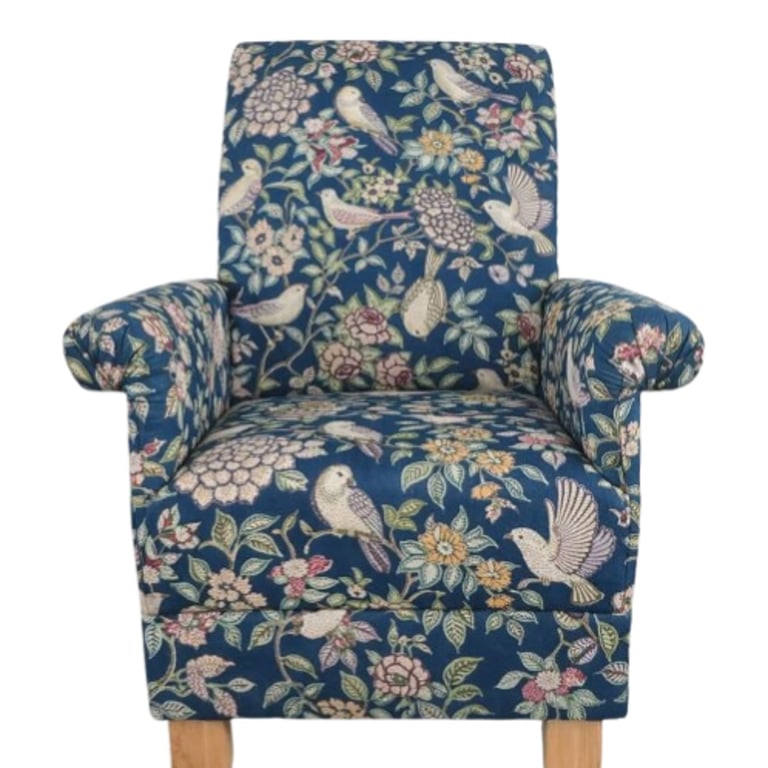Adult Armchair iliv Heritage Birds Fabric Chair Floral Accent Navy Blue Fireside