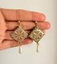 Pink & Olive Green Tile Pearl Drop Earrings - Image 5