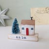 Little Wooden Handmade House in a Bag with Christmas Tree Calm