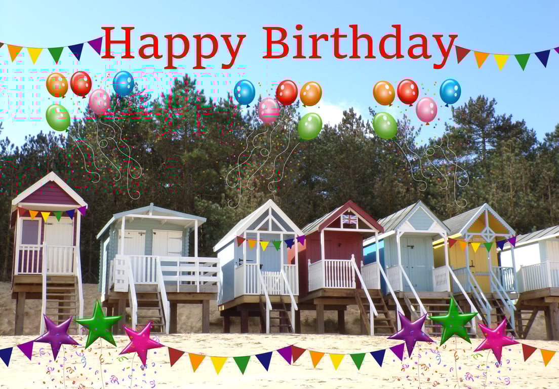 A5 Beach Huts Birthday Card 