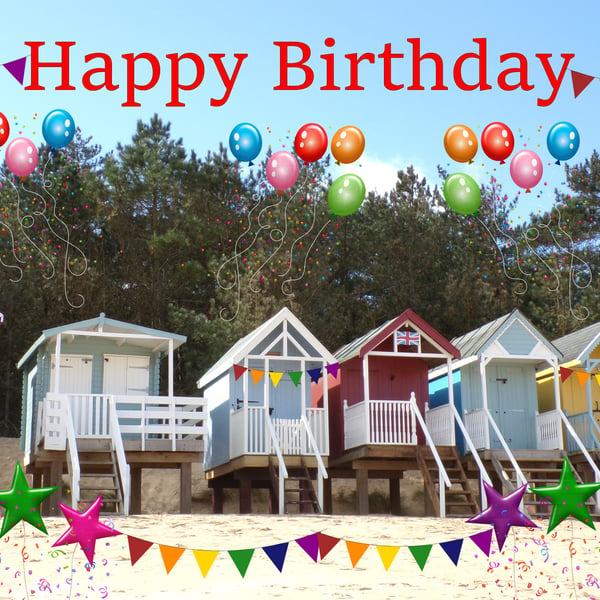 A5 Beach Huts Birthday Card 