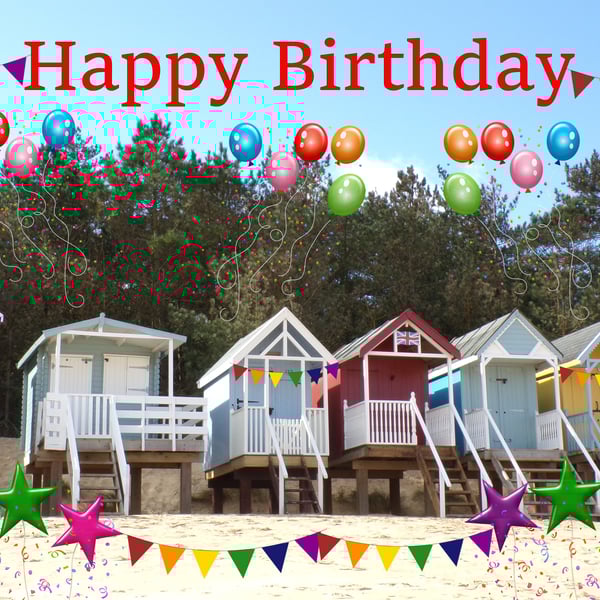 A5 Beach Huts Birthday Card 
