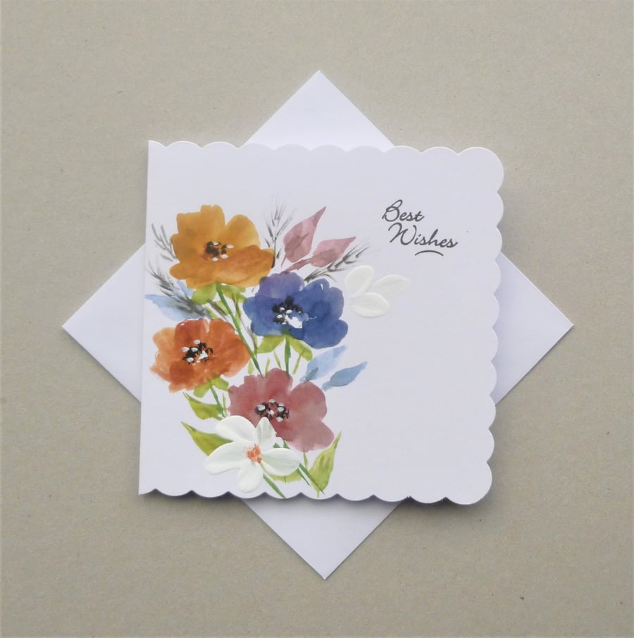 hand painted Best Wishes floral greetings card ( ref F 842 D6 )
