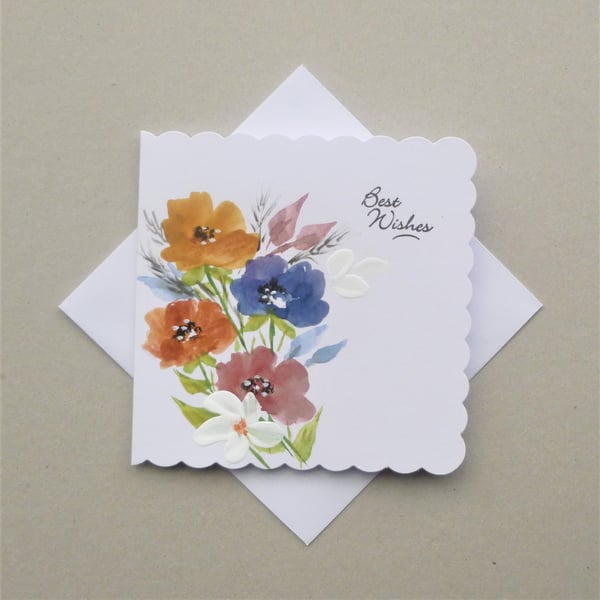 hand painted Best Wishes floral greetings card ( ref F 842 D6 )