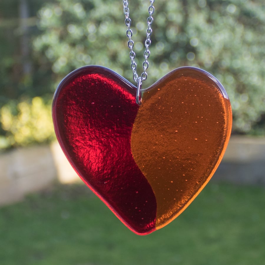 Twin Colour Heart - Red and Orange - 3092