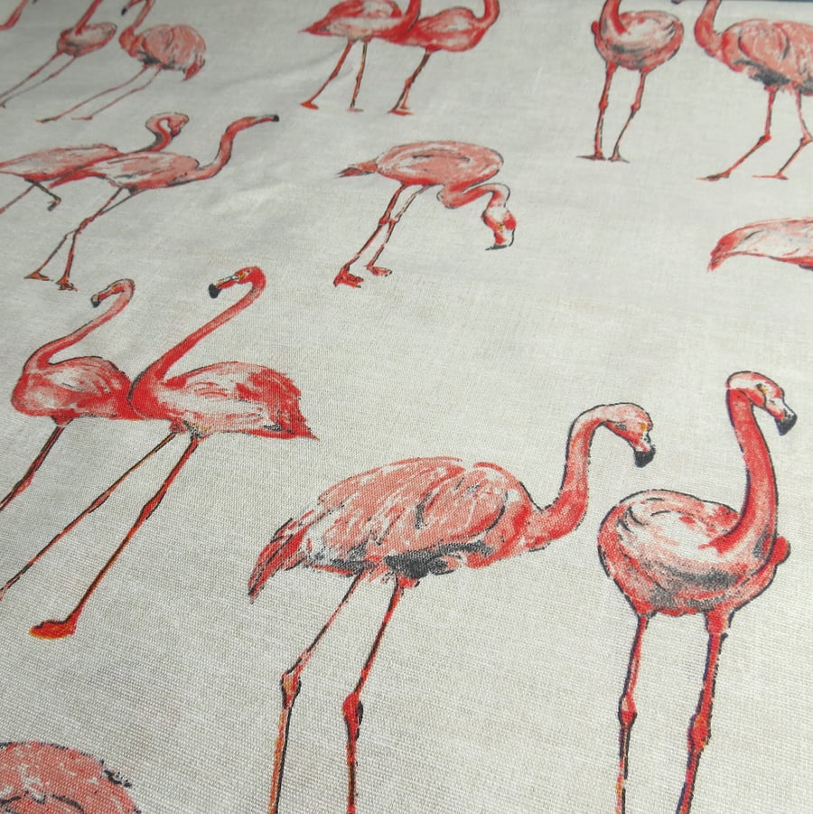 Flamingos. A linen look cotton. 50cm length, 137cm width.  Medium weight.