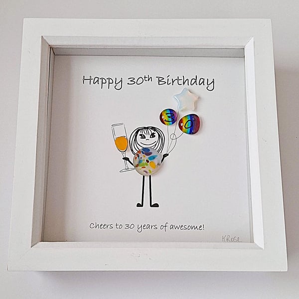 30th Birthday Sea Glass Art: Rainbow Balloon Print