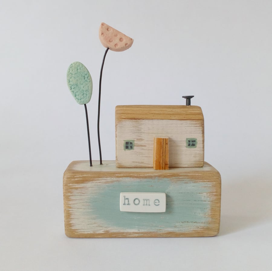 SALE - Wooden house with clay flower garden 'home'