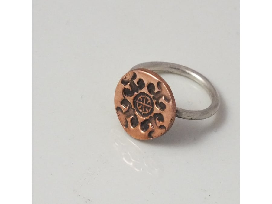 Silver and copper ring, size L