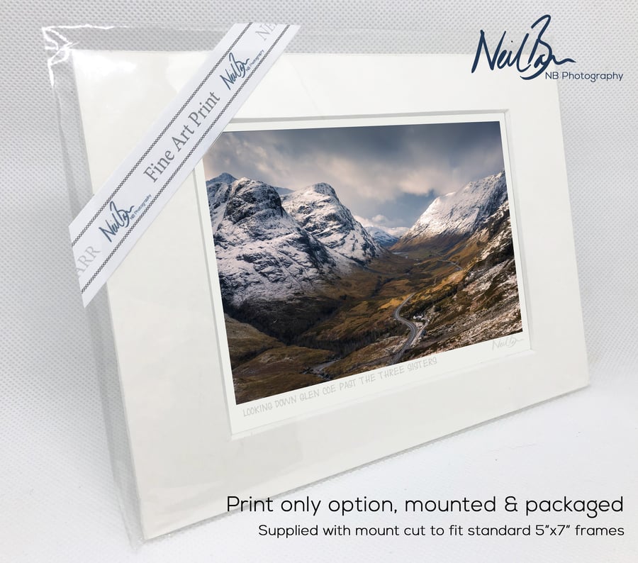 Looking down Glen Coe past 3 Sisters, Highlands - A6 (7" x 5") Unframed Print