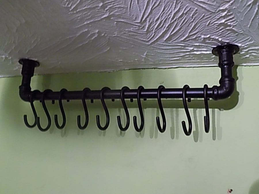 Wrought Iron Industrial Hanging Rail & Hooks.