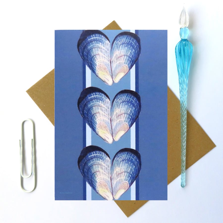 Mussel shell hearts blank greeting card
