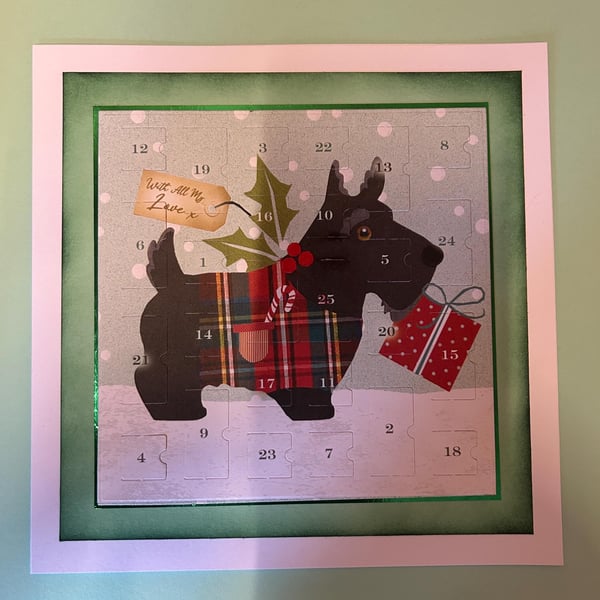 Scotty Dog Advent Calendar Card Handmade 8 inch square card Christmas,
