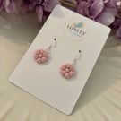 Pink Flower Polymer Clay Dangle Earrings - Pastel Earrings - Handmade Jewellery 