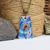 Nebula dandelion pyrography wooden pendant necklace. Wish or weed? 