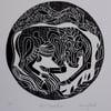 Celtic Bull - linocut print.