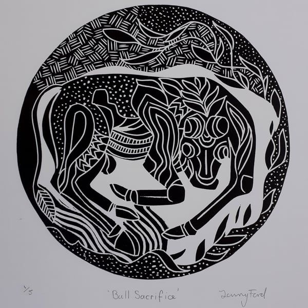 Celtic Bull - linocut print.