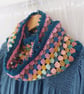  Crochet Infinity Scarf Deep Teal Trim 'Happy Scrappy' - Image 2