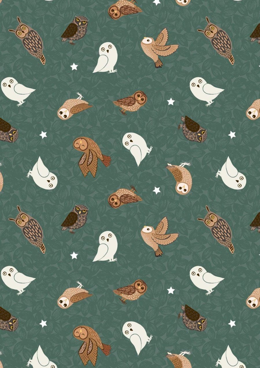 Fat Quarter Glow In The Dark Owls On Woodland Green 100% Cotton Quilting Fabric