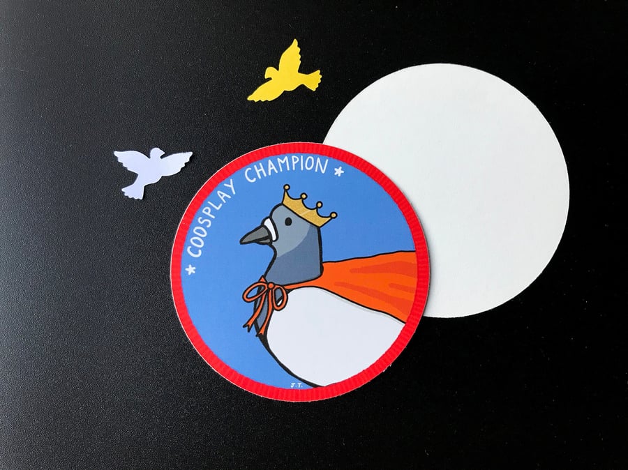 Pigeon Coosplay Champion Illustration Eco-Friendly Sticker
