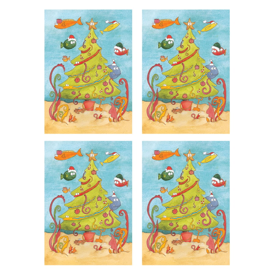 A6 Underwater Christmas Cards - Pack of 4