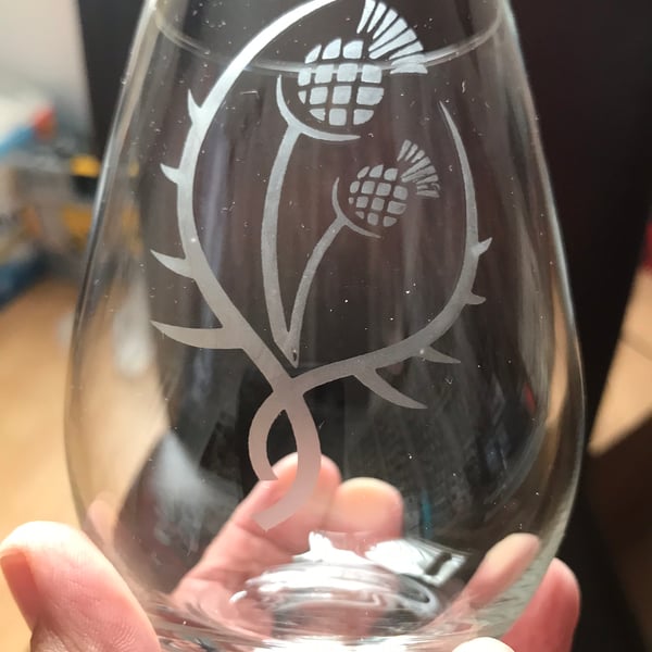 Hand Etched Wine Thistle