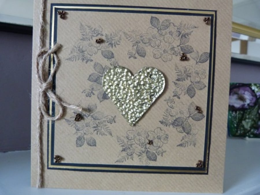 Vintage Gold Heart Anniversary Card