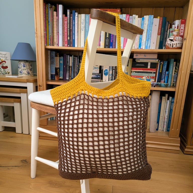 Crochet market bag - Brown and gold