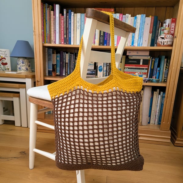 Crochet market bag - Brown and gold