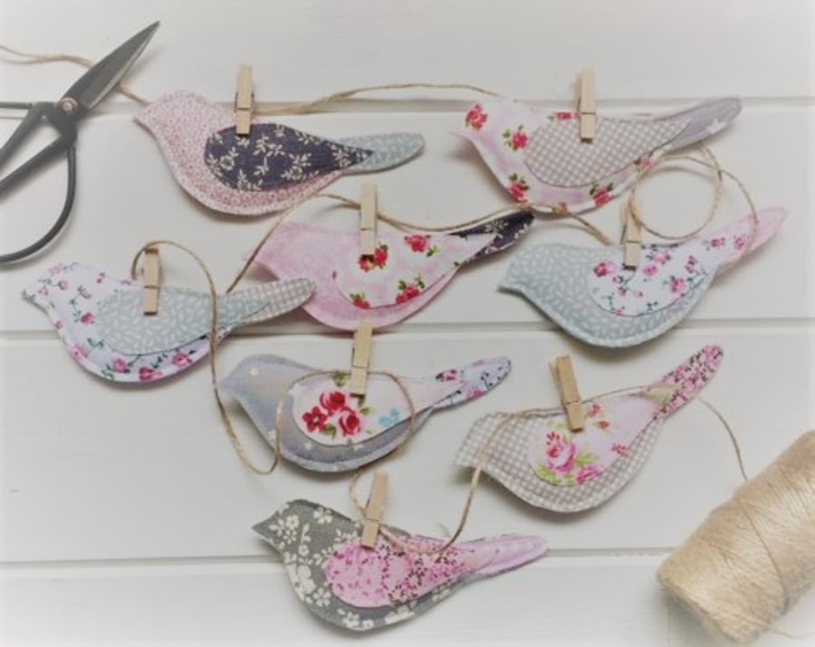 Fabric bird garland made from recycled fabrics - special order for Denise Bugler