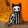 Skeleton cat ceramic brooch Halloween
