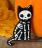 Skeleton cat ceramic brooch Halloween