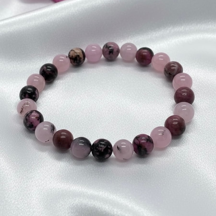 Pink Opal and Rhodonite stretch Bracelet