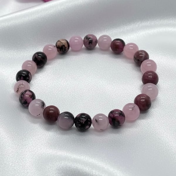 Pink Opal and Rhodonite stretch Bracelet