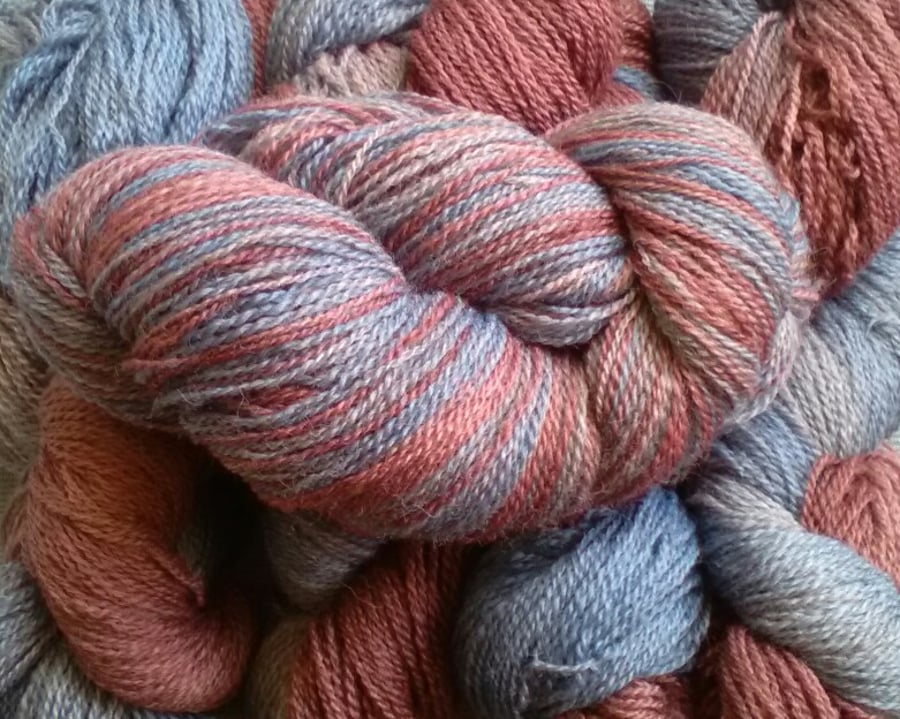 90g Hand-dyed Falklands Corridale Wool 4 ply Blue Rust