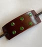 Dyed Brown Leather Hair Stick Barrette With 6 Green Gemstones - FREE SHIPPING - Image 1