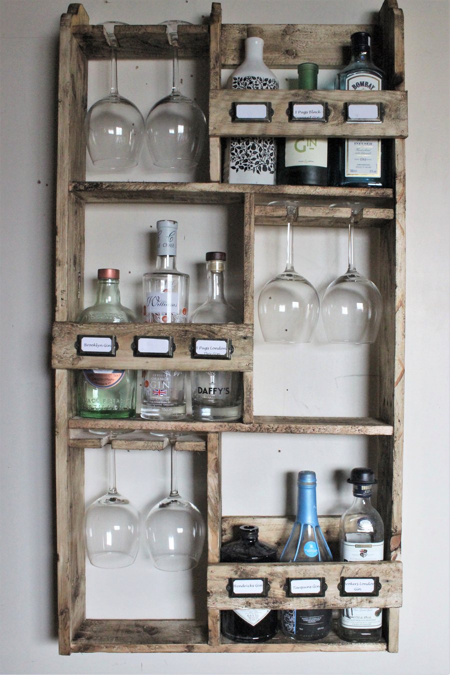 Gin rack, 9 bottles & 6 goblet glasses storage rack 