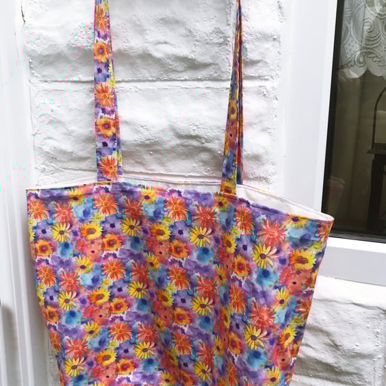 Shoulder Bag, Yellow Floral Print , Eco Friendly Reusable Cotton Bag