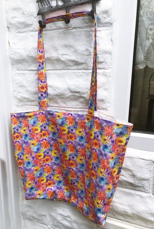 Shoulder Bag, Yellow Floral Print , Eco Friendly Reusable Cotton Bag