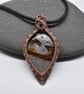 Wire Woven Rock Chalcedony and Copper Unisex Pendant - Image 9