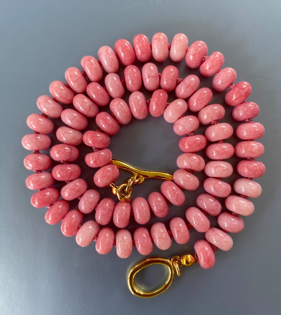 Pink Rhodonite hand knotted beaded  necklace 