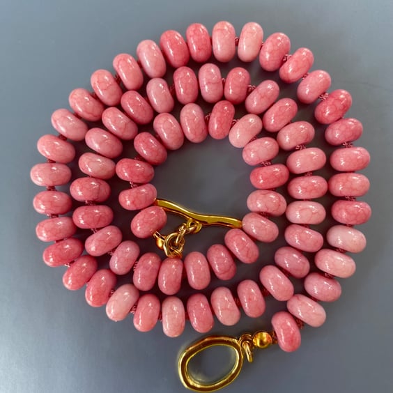 Pink Rhodonite hand knotted beaded  necklace 